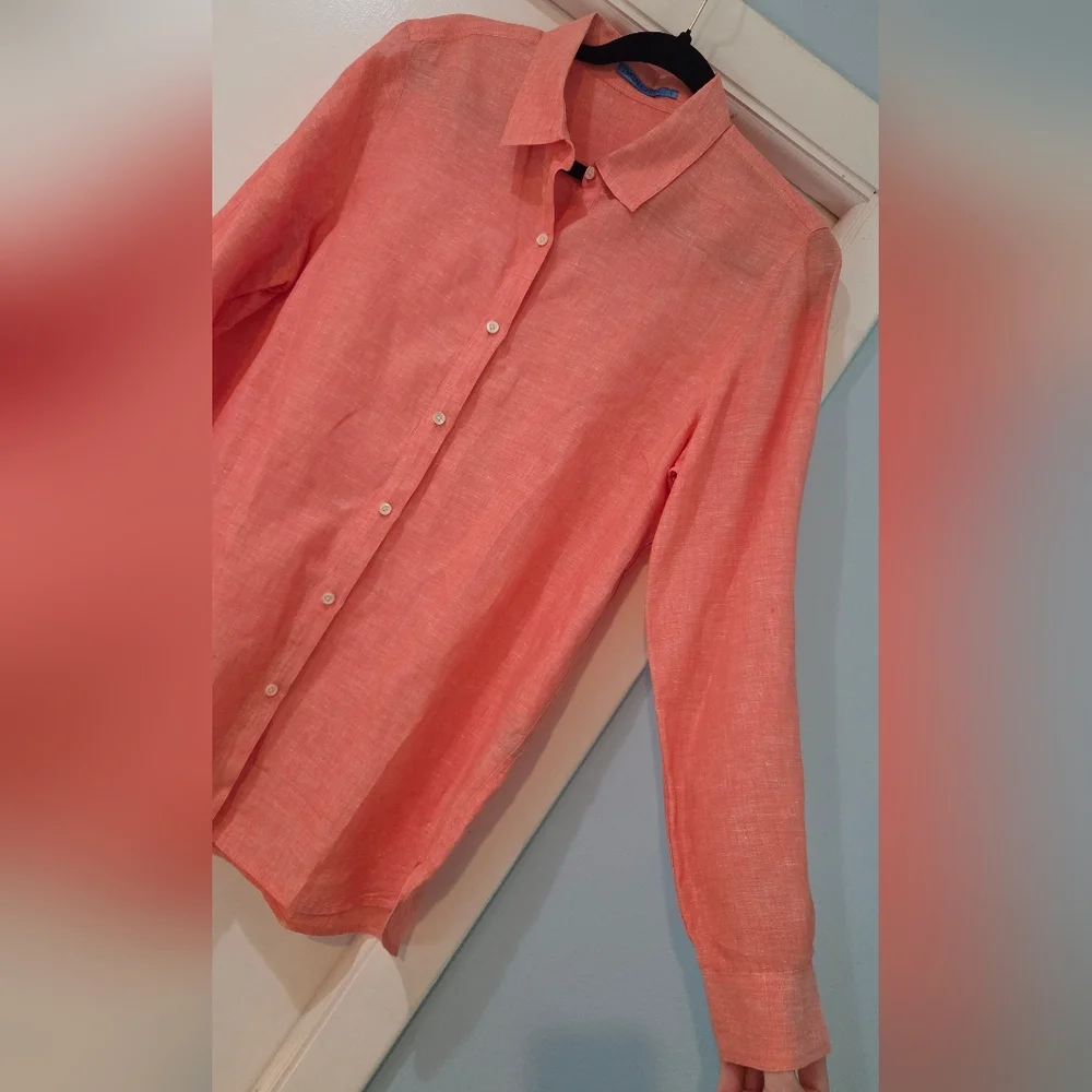 Women's J. McLaughlin Coral Rose Britt Linen Blouse, Size L - Picture 9 of 14